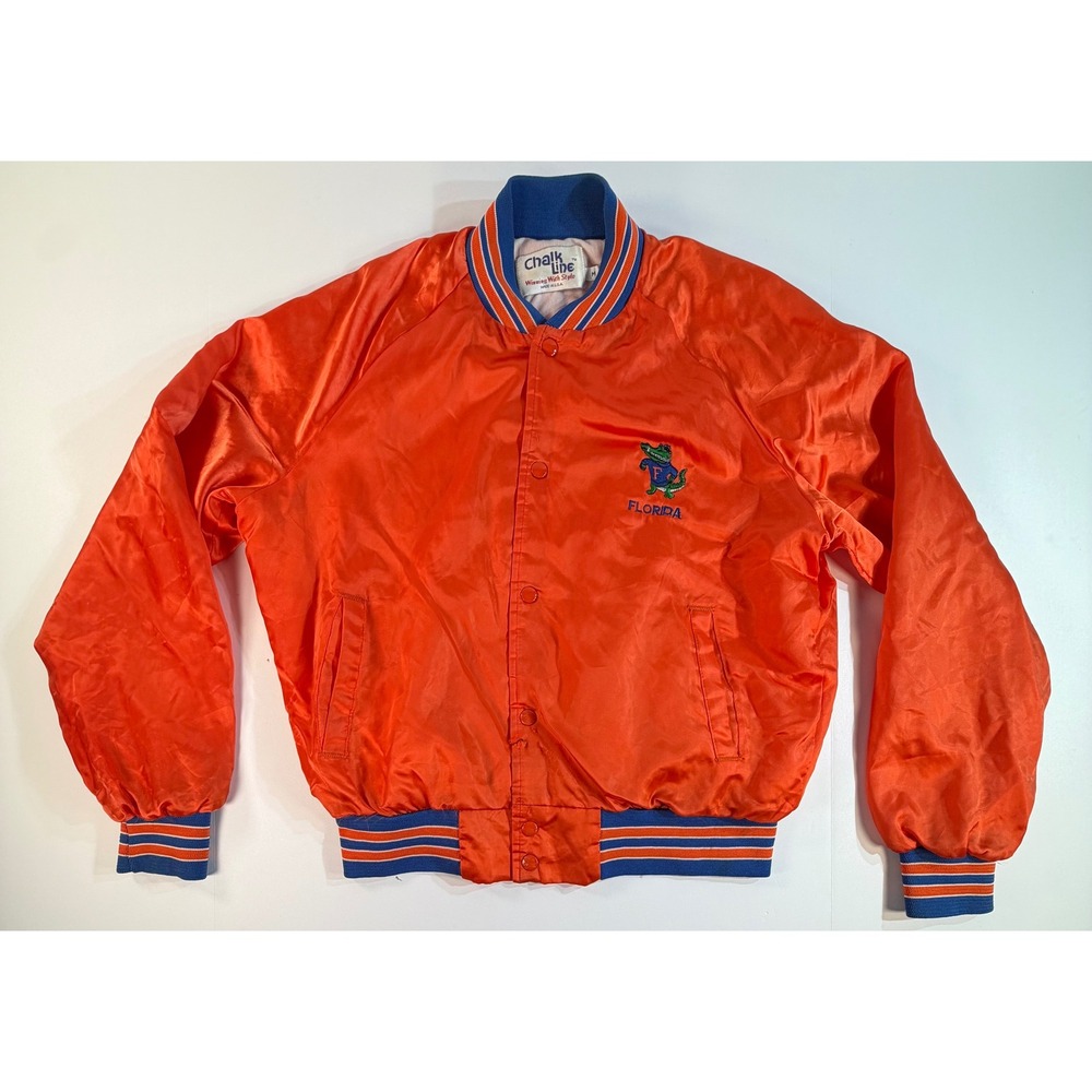 True Vintage Chalk Line Florida Gators Bomber Jacket Orange Satin Mens Med USA